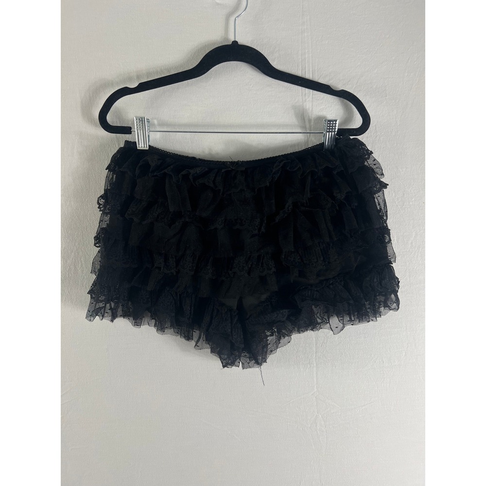 Womens Black Tiered Ruffle Lace Shorts Bloomer Coquette Goth Frilly Pettishort